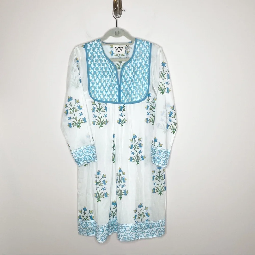 SZ Blockprints Jaipur Blockprint Caftan Long Sleeve Dress Medium - Picture 2 of 6
